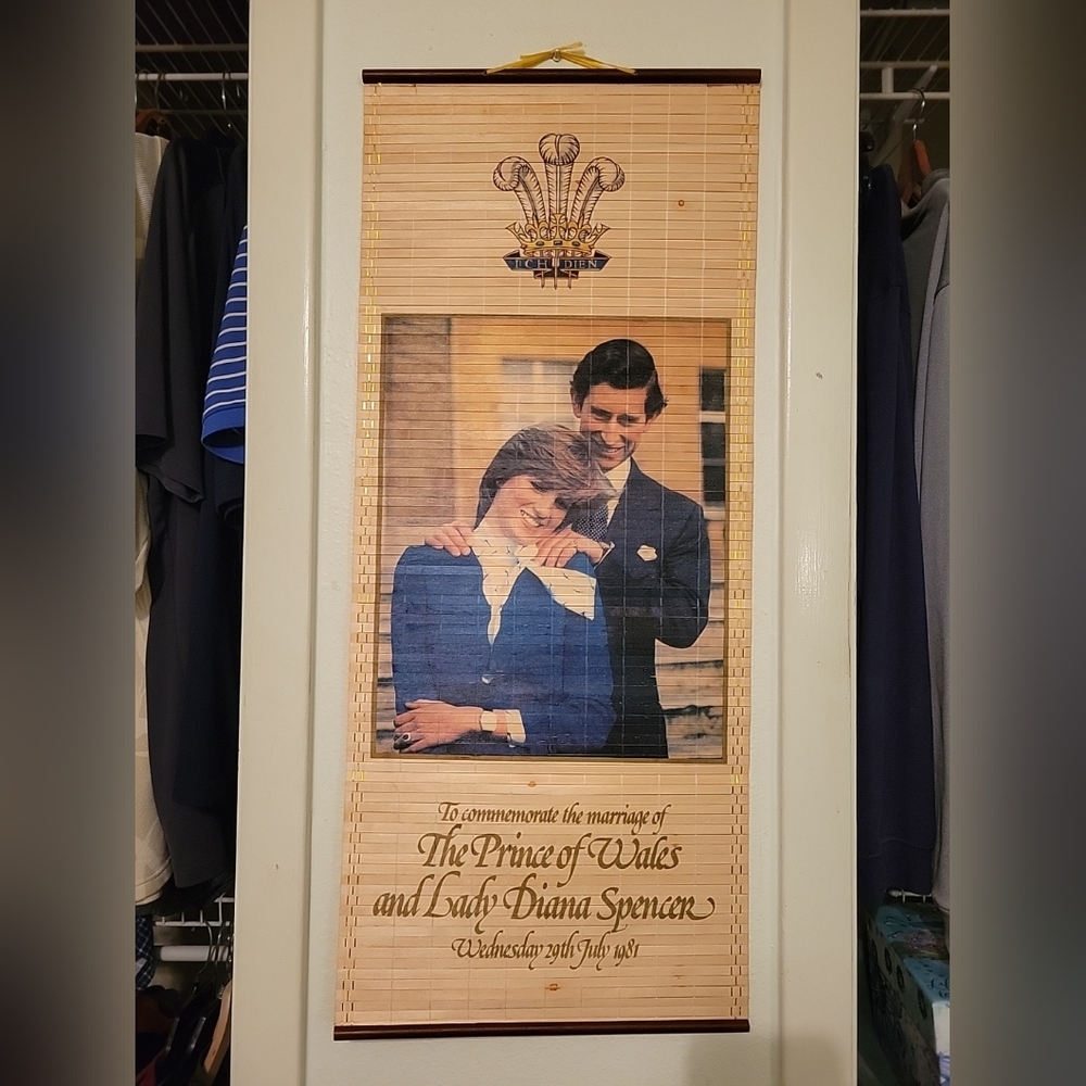 Charles and Diana wooden bamboo window shade/ wall art